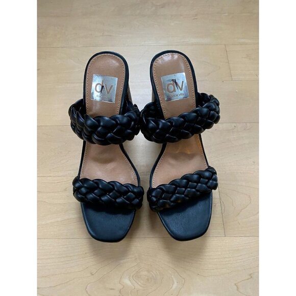 DV Dolce Vita Bnwot "Pressley" Black Braid Block Heel Sandals New - Picture 2 of 8